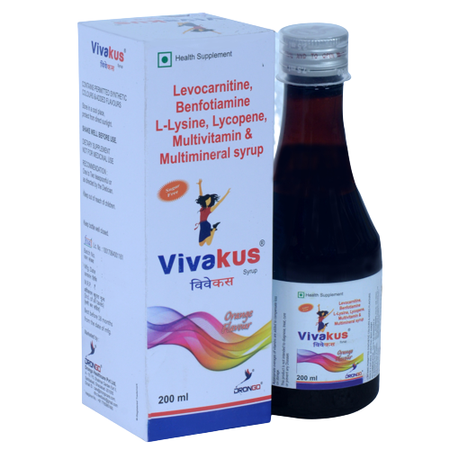 Vivakus Syrup has Levocarnitine, L Lysin, Lycopene, L Methyl Folate, Biotin and vitamins and minerals. Useful in fatigue, weakness, pregnancy and neuropathic pains.
